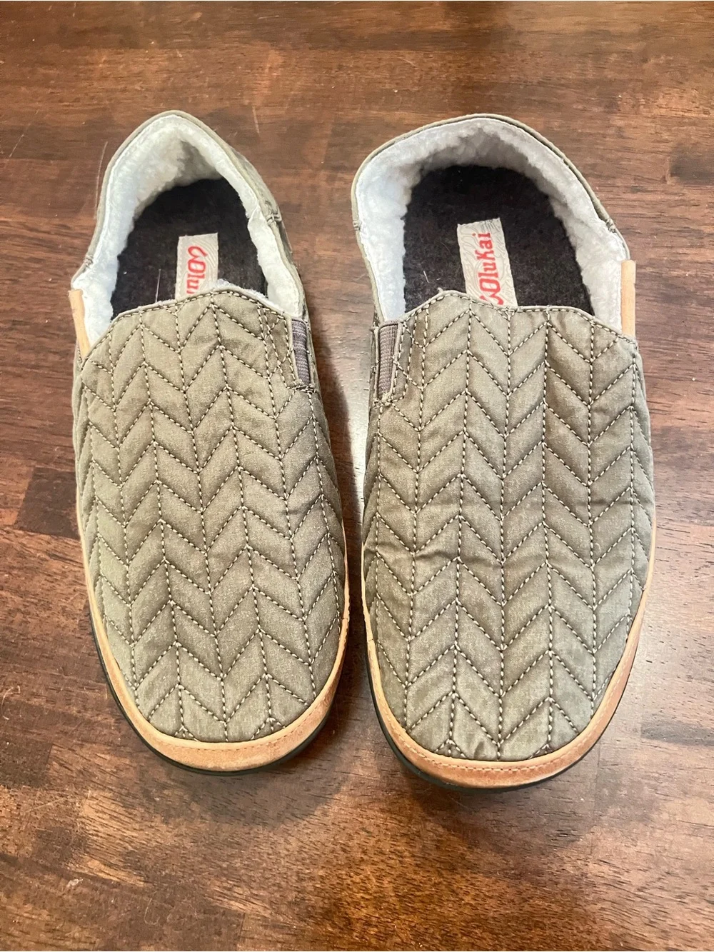 OluKai Men's Olive Quilted Slip-On Loafers